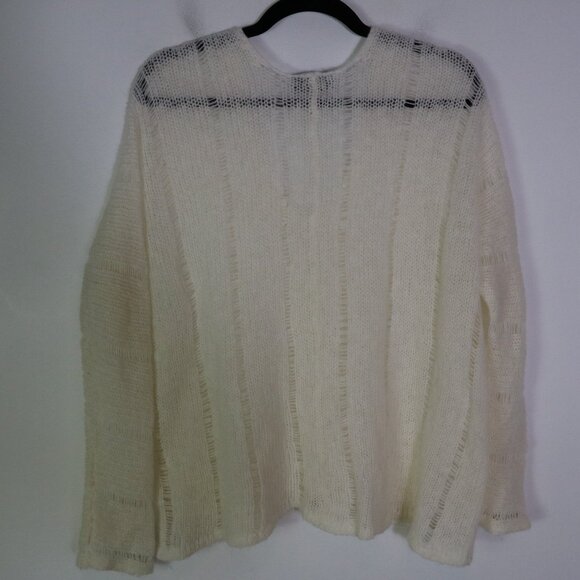 Wooden Ships Open Knit V Neck Sweater Ivory Small Medium Slouchy Wool Mohair - Picture 7 of 7